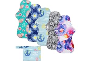 Rovtop 5PCS 35cm Serviettes Hygiéniques Lavables Utilisation de nuit Serviette Hygiénique Allongée+ 1 Mini Sac Portatif