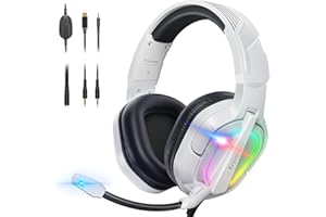 Krysenix PG2 Cuffie Gaming per PS4, PS5, PC, Xbox, Nintendo Switch, Cuffie con Microfono Stereo AI, Cuffie con jack da 3,5 mm e Luce RGB,Bianco
