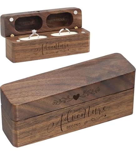 Jinlinjew Personalisierte Ringbox Aus Holz - Gravur Für Verlobungsringe | 10x5x2,8cm Mit Glas