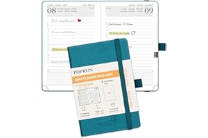 POPRUN Agenda 2026 Giornaliera Piccola, 16 x 10,5 cm, Copertina Morbida, Daily Planner 2026 Tascabile con Portapenne Autoadesivo e Nastro Segnalibro, Carta Spessa da 70 GSM, Verde Pacifico