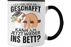 Trendation - Abi 2025 Geschenk Abschluss Abitur Tasse Faultier Abifeier Geschenkidee (Schwarz)