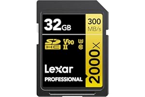 Lexar Professional 2000x Carte SD 32 Go, Carte mémoire SDHC UHS-II sans Lecteur, Jusqu'à 300 Mo/s en Lecture, pour DSLR, caméras vidéo en qualité cinéma (LSD2000032G-BNNAG)