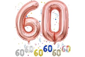 FUNHOT Rose Gold Number 60 Balloons, 60th Birthday Balloon, 40inch Rose Gold 60 Balloon Numbers, Large Self Inflating Foil Balloon, 60th Birthday Decorations for Birthday Party, 60 Anniversary Decorations