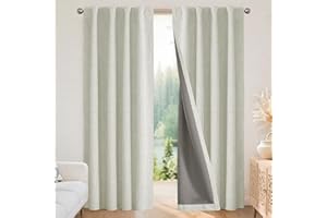 Joydeco Blackout Thermal Lined Curtains 66x90 Inch Drop 2 Panels with Back Tabs & Rod Pocket, 100% Light Blocking Linen Texture Fabric Curtain Drapes for Living Room Bedroom