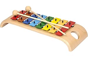 Voggenreiter Piękny instrument perkusyjny Glockenspiel ksylofon C dur (drewno bukowe, 8 metalowych prętów, praktyczny otwór na palec, diatonic, w tym 2 drewniane młotki), brązowy/wielokolorowy