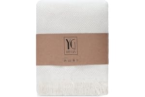 ‎YENGAS YENGAS Tagesdecke XL, 150 x 200 cm, Große Wohndecke, Couchdecke, Überwurf Decke für Sofa & Bett, Allrounderdecke, 85% Baumwolle & 15% Recyceltes Polyester, Natural Cotton, Fischgrät