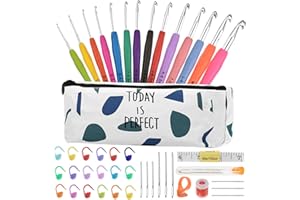 YINVA Crochet Hook Set 14 Pieces Crochet Set for Beginners Wool for Crochet Knitting Needles Kit 2.0 mm - 10.0 mm Ergonomic Soft Rubber Comfort Grip Crochet Hooks Kit with Portable Bag