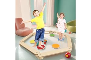 Kidsbuddy Trave Equilibrio in Legno con Pietre di Equilibrio,Giocattolo Montessori per Allenamento Sensoriale e Bilanciamento，Balance Board Bambini per Interni ed Esterni，Dell'equilibrio per Bambini