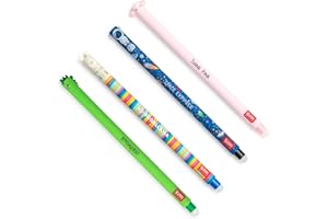 Legami – Set mit 4 radierbaren Gelstiften mit den Motiven Dino, Piggy, Space, Lama, Kugel am Ende zum Entfernen der Tinte – S