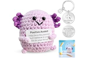 Qnynnty Positiver Axolotl Gehäkelt Pocket Hug Geschenk Positiver Axolotl Schlüsselanhänger mit Glücksbringer Karte Niedliche Häkel Axolotl Puppe für Geburtstag, Freunde und Deko (Lila)