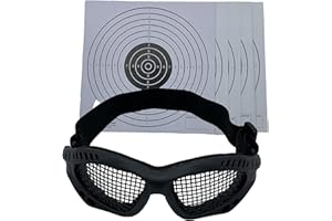 Glac Store® Gafas tácticas Softair de malla de acero negro para protección de ojos con correa suave ajustable y n.º 5 Bersales de cartón