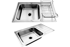 RUMO RELIABLE & MODERN RUMO Stainless Steel Kitchen Sink 1 One Single Large Deep Bowl Reversible with Drainer 860 x 500mm Inset Life Time Warranty Includes Wastes and Dish Rack