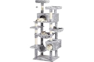 MSmask Kratzbaum groß 193 cm hoch, XXL kratzbaum Grosse Katzen stabil mit 2 Höhlen, 2 Plattformen, Hängematte, katzenbaum mit Mehreren Ebenen, katzenkratzbaum deckenhoch