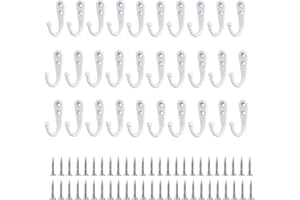 JZK 30 ganchos de pared de metal blanco con tornillos, ganchos para abrigos, ganchos individuales para colgar ropa, tazas, utensilios, herramientas, toallas