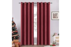 EMEMA Tende Morbide Oscuranti Isolanti Termiche in Velluto con Occhielli 2 Pannelli per Soggiorno e Camera da Letto 140 x 280 cm Rosso Borgogna