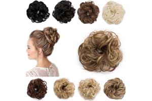 SEGO Synthétique Cheveux Bouclés Chignon Chouchou Extensions de Cheveux 30G Chouchou Cheveux Ondulés Donut Postiche Chignon Pour Femme - Brun Clair & Blond Cendré