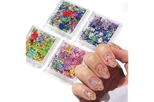 Irikdescia 4 unidades de flores secas para decoración de uñas, flores de colores, flores secas, accesorios para decoración de uñas, pegatinas para decoración de uñas, manualidades