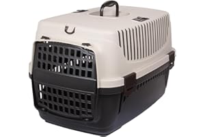 Jolie Max Portable Pet Carrier – 55x36.5x33cm - Sturdy Plastic for Cats/Small Dogs - Dual-Door & Ventilated Design (Beige & Brown)