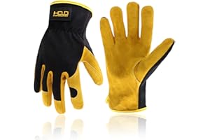HANDLANDY Men Leather Gardening Gloves, Utility Work Gloves for Garden & Building Work, Dexterity & Breathable Construction Gloves (Large)