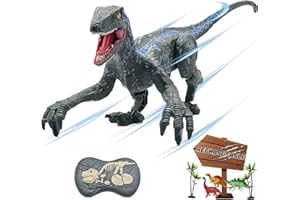BUBUQE Remote Control Dinosaur Toys for Boys Kids Girls 3 4 5 6 7 8 Electronic RC Robot Toy Walking Roaring Velociraptor Realistic 18.1" Jurassic Dino Rechargeable Raptor Blue Birthday Gift