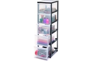 Iris Ohyama, armoire de rangement sur roulettes à 5 tiroirs - Design Chest - DC-305, plastique, noir/transparent, 75 L, 39 x 29 x 101,5 cm
