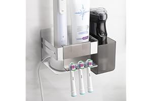 ‎OETAMS OETAMS Zahnbürstenhalter Elektrische Zahnbürste Halter mit 2 Badezimmer Zubehör, Edelstahl Zahnburstenhalterung Wand Selbstklebend Zahnbürste Halterung Silber Aufsteckbürsten Halter Ohne Bohren