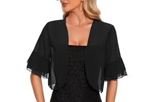 Atxnn Femme Boléro Chic et Elegant Cardigan Court en Mousseline à Manches Courte D'été à Manches Évasées Veste Transparent Cardigan Tops pour Robe Bretelle Mariage