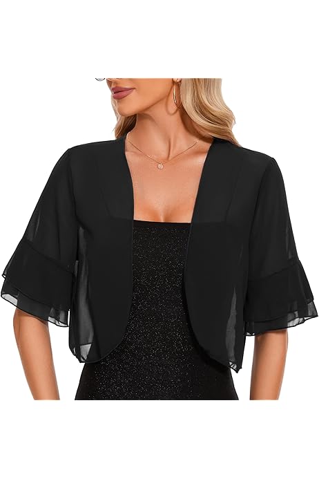 Coprispalle Donna In Chiffon E Pizzo - Bolero Leggero Estivo Per Abiti E Spiaggia - Foto 9