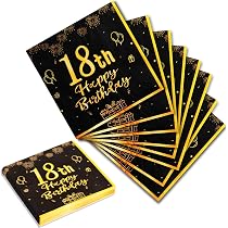 Tovaglioli Compleanno 18°, Confezione da 30 Tovaglioli Per Compleanno Oro Nero, 18 Tovaglioli Happy Birthday, 18 Tovaglioli Carta Milestone per Ragazzi Ragazze Compleanno Tavola Anniversario