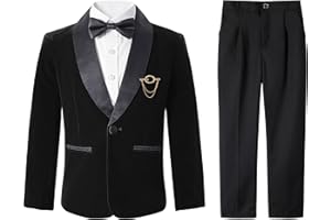 LOLANTA Abito di Velluto per Bambino, Set Formale in 4 Pezzi per Cerimonie, Matrimoni e Balli di Fine Anno con Blazer, Pantaloni, Camicia e Papillon