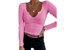 TrendiMax T-shirt à manches longues pour femme - Col en V profond - Stretch - Manches longues - Décontracté - Basique