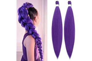 VUTLACE Long Purple Hair Extensions Braiding Hair Pre stretched Synthetic for Braids, Texture Purple Hair Extensions for Stage Party Halloween Costume Cosplay 30 inch(2PCS)