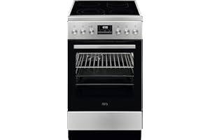 AEG Standherd mit Glaskeramik-Kochfeld 50cm, A, Bräter- und Mehrkreiskochzone, 1 Paar Teleskopschienen, Versenkknebel, Grillfunktion, Display mit Uhr, Edelstahl mit Antifingerprint, CCB5449OBM