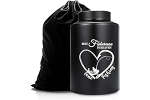 GREDSTAR Fishing Cremation Urns Large Urns for Human Ashes Decorative Urn Funeral Urn with Fish Suitable for Cemetery Burial Memorial Urn Large Keepsake Urn up to 220 lbs (Black-Best Fisherman in Heaven)