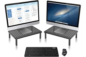 Bracwiser - Supporto per monitor da tavolo, altezza regolabile a 3 livelli, per computer, laptop, stampante, notebook con piattaforma metallica ventilata, 370 x 235 mm, MST003-2,2 pezzi, colore: Nero