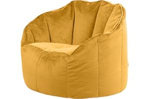 icon Sirena Velvet Bean Bag Chair, Ochre Yellow, Large Adult Bean Bag with Filling Included, Accent Chair, Living Room Furniture, Bedroom Furniture