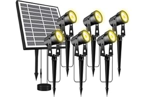 Totofac Foco Solar Exterior, 6 en 1 Luces Solares de Exterior, 3000K Blanca Cálido, 4 Brillos Optionale, Luz Led Solar Jardin Impermeable IP65 para Jardín, Camino, Césped, Terraza