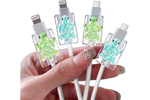 DiyGody 4 Pcs Cute Cable Protectors Compatible for Apple Cables, Charger End Cord Protector with 3D Glittery Turtle Design, Data Cable Protection Compatible with iPhone iPad USB Type-C/L, Cyan+Green