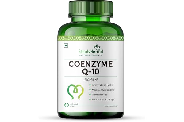 Simply Herbal CoQ10 Natural Coenzyme Q10 Tablets 200mg with Bioperine Antioxidant Supplements, Provide Superior Absorption, Supplement for Heart Health and Energy Metabolism - 60 Tablets