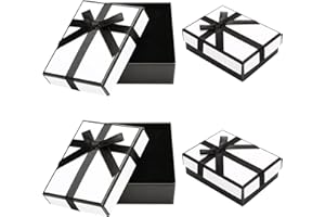 Fanshiontide 4 Packs Small Gift Boxes,9x7x3 cm White Kraft Gift Boxes Jewelry Gift Box with Black Ribbon Bow, Elegant Earrings Necklace Gift Boxes for Birthday Father‘s Day(White)