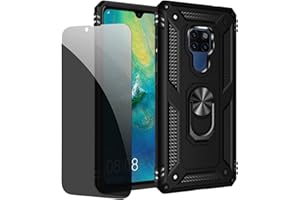 JOYTAG Schutzhülle kompatibel mit Huawei Mate 20, Schwarz, Schutzhülle mit Displayschutzfolie aus Sichtglas, Anti-Spionage-Schutz