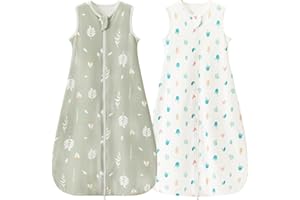 Nivolltha Super Weich 2er 0.5 TOG Baby Schlafsack, 100% Baumwolle Premium Qualität Sommerschlafsack Baby 18-36 Monate, Blätter und Kaktus, Größe L