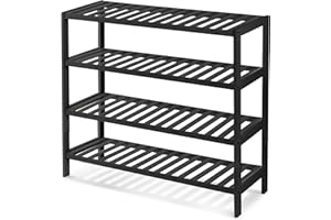 KEPLIN 4 Tier Natural Bamboo Shoe Rack Easy Assembly & Strong Design Shelf Organiser Ideal for Bedroom,Bathroom,Hallway & Small Spaces Large Capacity Up to 12 Pairs of Shoes(67x70x25cm)