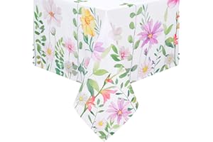 Yrendenge Tovaglia con fiori primaverili, 130 x 220 cm, in poliestere, lavabile, lavabile, decorativa, per esterni, colore bianco, per picnic, feste, giardino, soggiorno, tavolo da pranzo