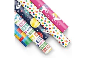 PAW DECOR COLLECTION PAW - Carta da regalo 200x70cm - 5 rotoli | Mix di 5 disegni | Carta per Incartare Regali allegro per Compleanni, Matrimoni, Baby shower, Feste e Regali - Fantasie colorate