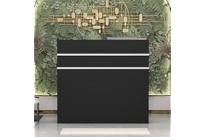 PREMTURE Mueble recepción, mostrador de recepción, mostrador de Tienda mostrador de Venta Mesa de Venta, Muebles de Oficina Muebles de recepción con 3 cajones y 1 Armario, 110 X 120 X 48 cm, Negro