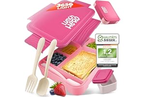 LUNCH HERO LUNCHHERO Bento Box Lunch Box Kids with Compartments - [Grade 1.2] - BPA Free Lunch Boxes for Kids - Kids Bento Lunch Box with Leak-Proof Sauce Box & Cutlery - Snack Box, Lunchbox for Boys & Girls