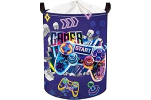Clastyle Gamer Laundry Hamper Collapsible Clothes Kids Storage Basket Waterproof Boy Toy Box for Nursery Room,3D Purple,36 * 45 cm