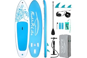 FEATH-R-LITE Inflatable Stand Up Paddle Board Ultra-Light Paddleboards - SUP Accessories Adjustable Paddle, Pump, Backpack, Leash, Fins for All Skill Levels