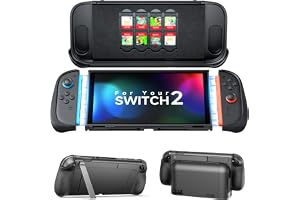 JSAUX GoJoy-fodral för Switch 2,dockningsbart Delat grepp-fodral med stativ | Dolt metallstativ, fallskydd, dockningsbar design, PC-frontskal, ergonomiskt grepp, 8 spelkortsplatser